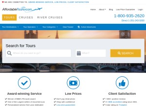 How affordabletours.com looks like on a tablet such as an iPad.