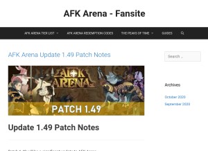 How afkarena.info looks like on a tablet such as an iPad.