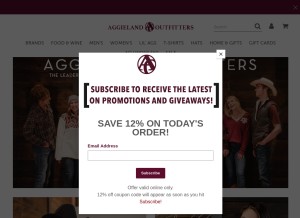 How aggielandoutfitters.com looks like on a tablet such as an iPad.