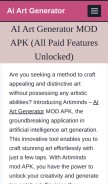 How aiartgenmodapk.com looks like on a mobile device such as an iPhone.