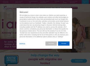 How aimovig.com looks like on a tablet such as an iPad.