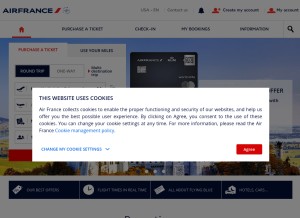 How airfrance.us looks like on a tablet such as an iPad.