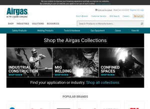 How airgas.com looks like on a tablet such as an iPad.