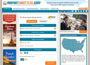 How airportshuttles.com looks like on a tablet such as an iPad.
