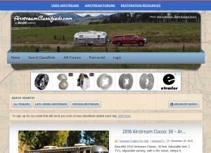 How airstreamclassifieds.com looks like on a tablet such as an iPad.