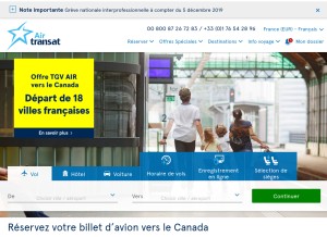 How airtransat.com looks like on a tablet such as an iPad.