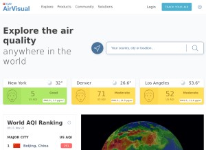 How airvisual.com looks like on a tablet such as an iPad.
