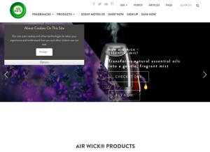 How airwick.us looks like on a tablet such as an iPad.