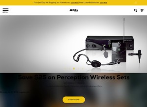 How akg.com looks like on a tablet such as an iPad.
