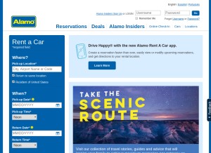 How alamo.com looks like on a tablet such as an iPad.