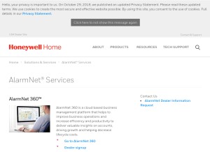 How alarmnet.com looks like on a tablet such as an iPad.