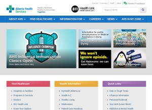 How albertahealthservices.ca looks like on a tablet such as an iPad.