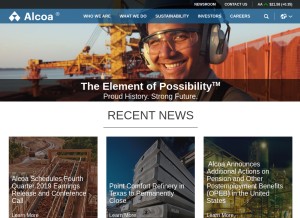 How alcoa.com looks like on a tablet such as an iPad.
