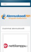 How alennuskoodi101.fi looks like on a mobile device such as an iPhone.