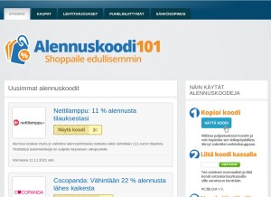 How alennuskoodi101.fi looks like on a tablet such as an iPad.