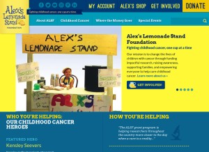 How alexslemonade.org looks like on a tablet such as an iPad.