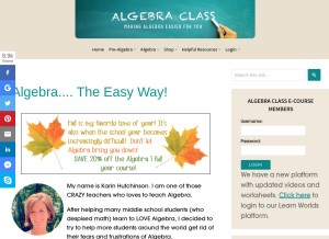 How algebra-class.com looks like on a tablet such as an iPad.