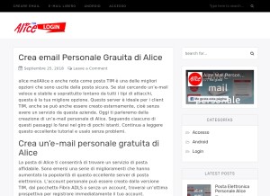 How alicemailpersonale.com looks like on a tablet such as an iPad.