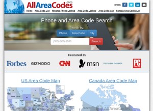 How allareacodes.com looks like on a tablet such as an iPad.