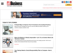 How allbusiness.com looks like on a tablet such as an iPad.