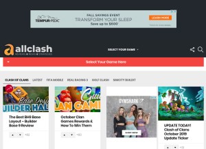 How allclash.com looks like on a tablet such as an iPad.