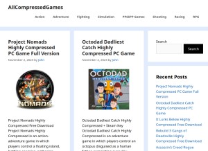 How allcompressedgames.com looks like on a tablet such as an iPad.