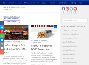 How allfoodmenuprices.org looks like on a tablet such as an iPad.