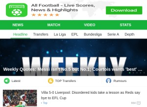 How allfootballapp.com looks like on a tablet such as an iPad.