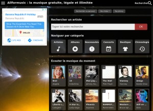 How allformusic.fr looks like on a tablet such as an iPad.