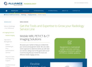 How allianceimaging.com looks like on a tablet such as an iPad.