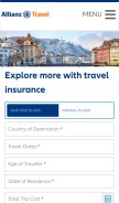 How allianztravelinsurance.com looks like on a mobile device such as an iPhone.