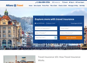 How allianztravelinsurance.com looks like on a tablet such as an iPad.