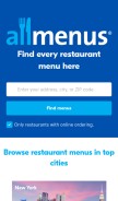 How allmenus.com looks like on a mobile device such as an iPhone.