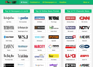 How allnewspaperslist.com looks like on a tablet such as an iPad.