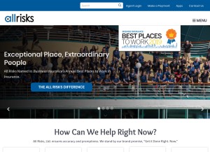 How allrisks.com looks like on a tablet such as an iPad.