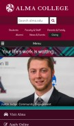 How alma.edu looks like on a mobile device such as an iPhone.