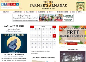 How almanac.com looks like on a tablet such as an iPad.