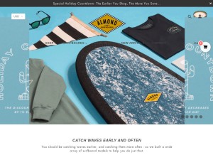 How almondsurfboards.com looks like on a tablet such as an iPad.