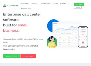 How aloware.com looks like on a tablet such as an iPad.