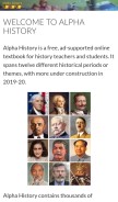 How alphahistory.com looks like on a mobile device such as an iPhone.