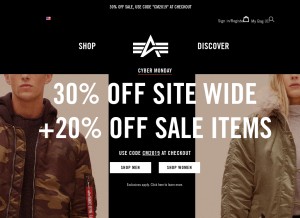 How alphaindustries.com looks like on a tablet such as an iPad.