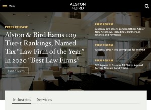 How alston.com looks like on a tablet such as an iPad.