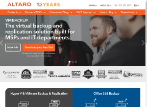 How altaro.com looks like on a tablet such as an iPad.