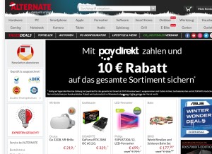 How alternate.de looks like on a tablet such as an iPad.