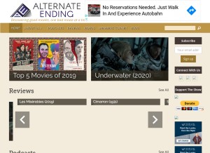How alternateending.com looks like on a tablet such as an iPad.