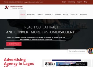 How alternativeadvert.com looks like on a tablet such as an iPad.