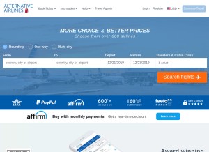 How alternativeairlines.com looks like on a tablet such as an iPad.