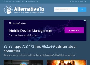 How alternativeto.net looks like on a tablet such as an iPad.