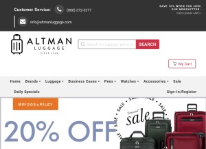How altmanluggage.com looks like on a tablet such as an iPad.