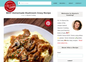 How alyonascooking.com looks like on a tablet such as an iPad.